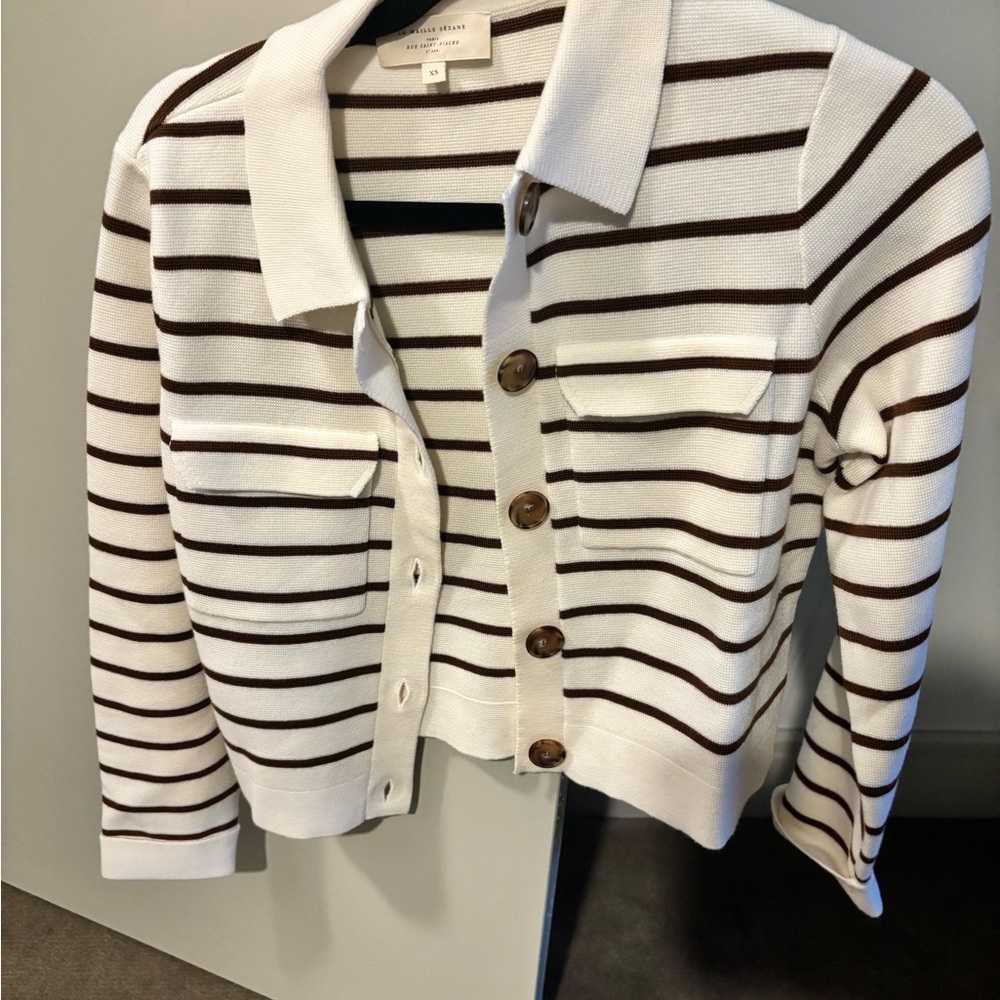 Sèzane White and Brown Cardigan Sweater